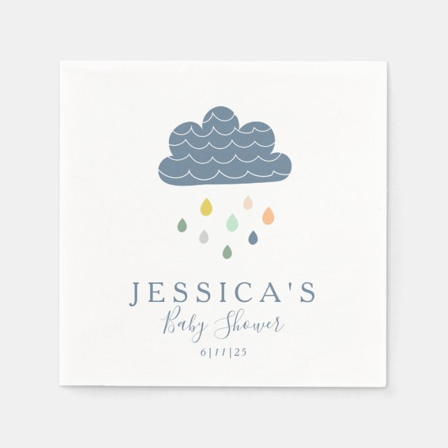 Anpassningsbar Baby Shower Whimsical Cloud Raindro Pappersservett (Framsidan)