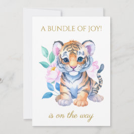 Anpassningsbar Baby Tiger med blommor Baby Shower Inbjudningar