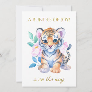Anpassningsbar Baby Tiger med blommor Baby Shower Inbjudningar