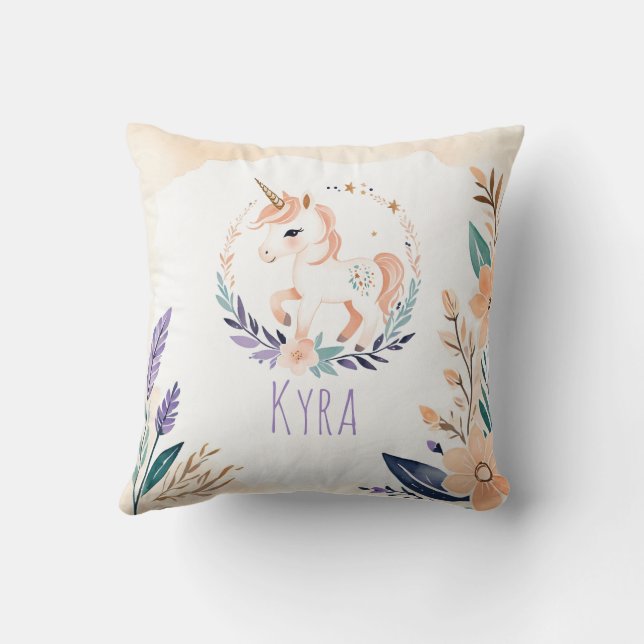Anpassningsbar Baby Unicorn Pillow Boho Blommigt D Kudde (Baksida)