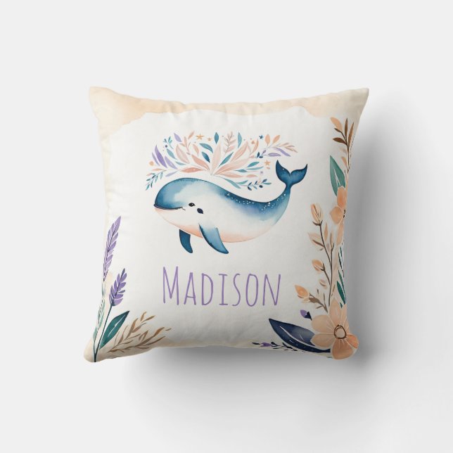 Anpassningsbar Baby Whale Pillow Boho Blommigt Des Kudde (Baksida)