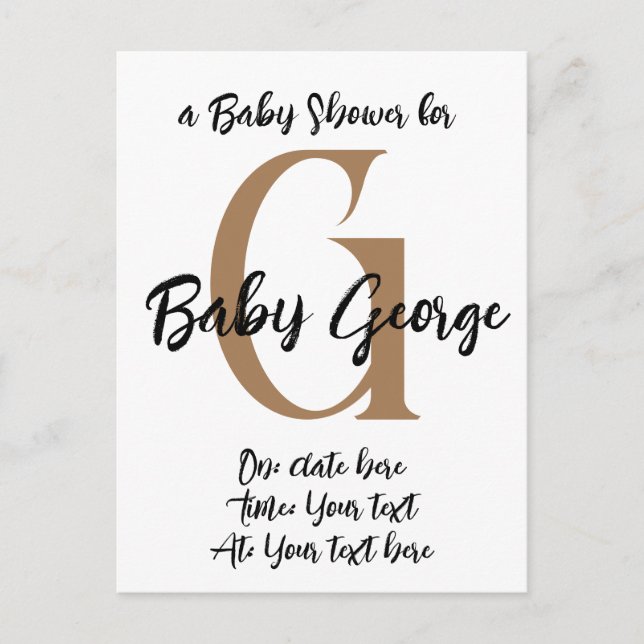 anpassningsbar Babyduschmonogram namn minimal inbj Vykort (Framsida)