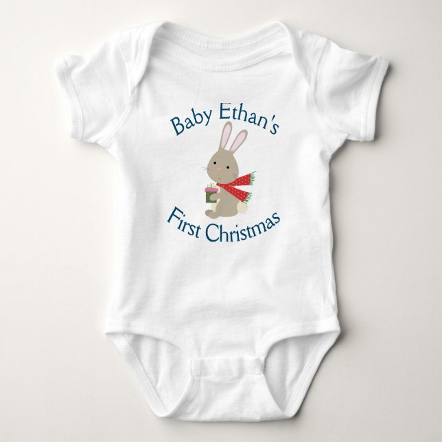 Anpassningsbar Babys Första Jul Kanin Baby T Shirt (Framsida)