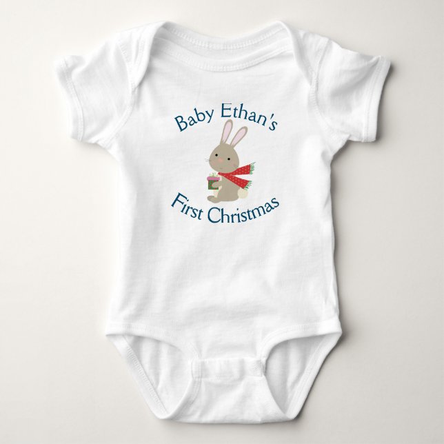Anpassningsbar Babys Första Jul Påskharunge Baby T Shirt (Framsida)