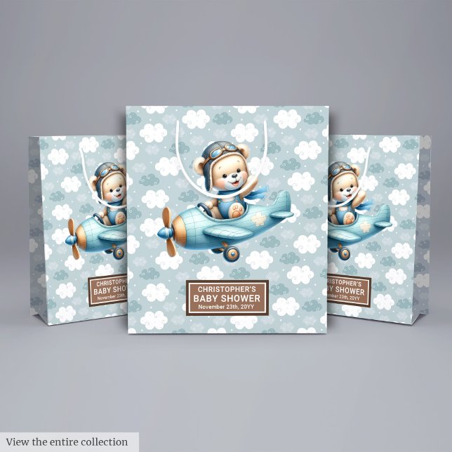 Anpassningsbar babystövel med Nalle Pilot Art (Custom Baby Shower Bag With Teddy Bear Pilot Art)