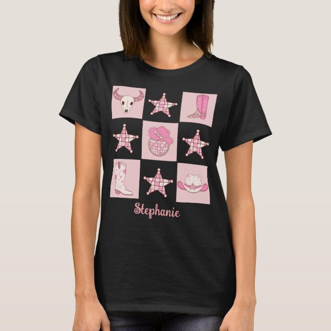 Anpassningsbar Bachelorette Cowboy Disco Rosa T Shirt (Framsida)