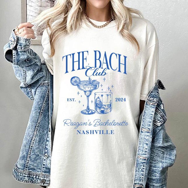 Anpassningsbar Bachelorette Retro Cocktail Blue T Shirt (Skapare uppladdad)