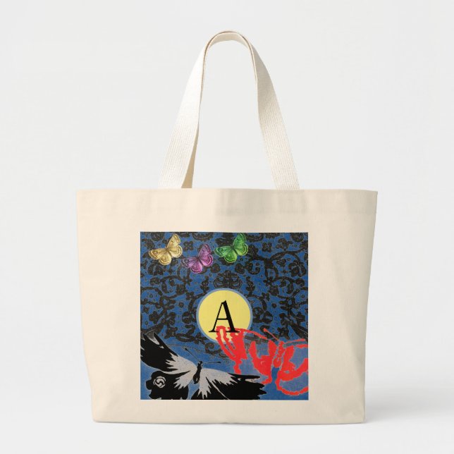 Anpassningsbar Bag BLACK SNÖRE INITIAL OCH BUTTERF Jumbo Tygkasse (Framsidan)