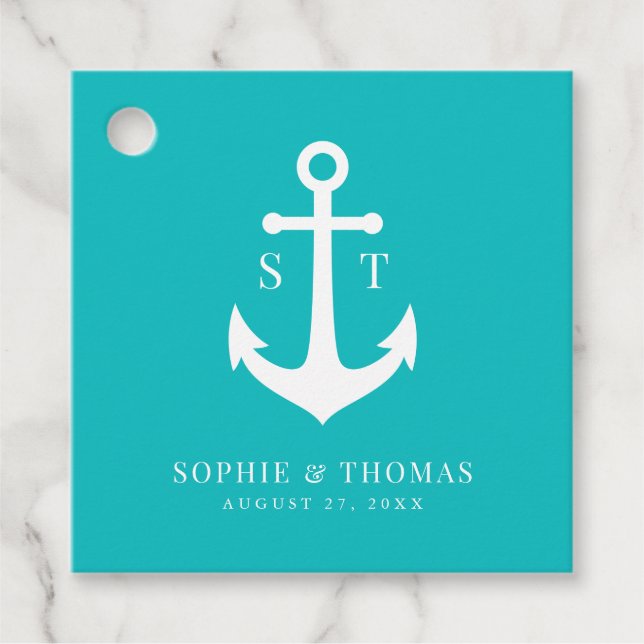 Anpassningsbar Bakgrund Färg Monogram Anchor Bröll Gåvor Etiketter (Framsida)