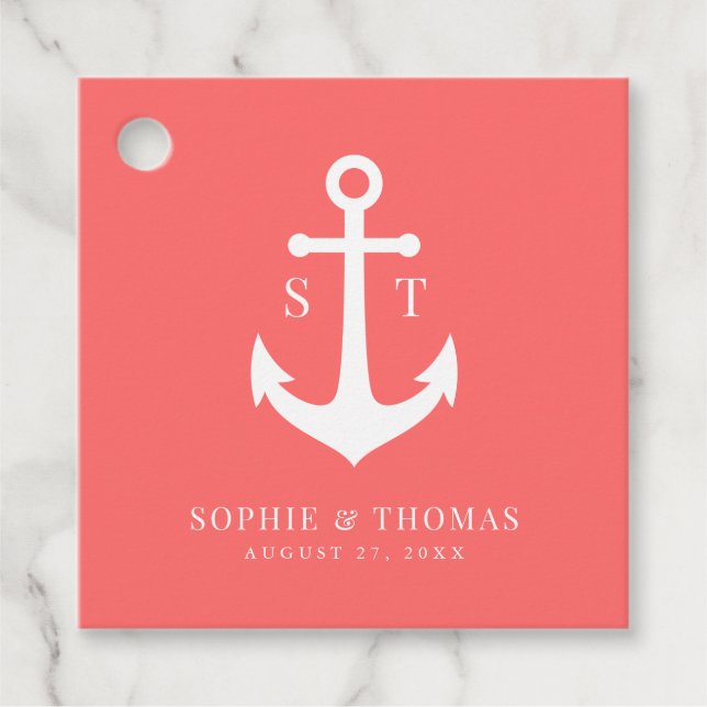 Anpassningsbar Bakgrund Färg Monogram Anchor Bröll Gåvor Etiketter (Framsida)
