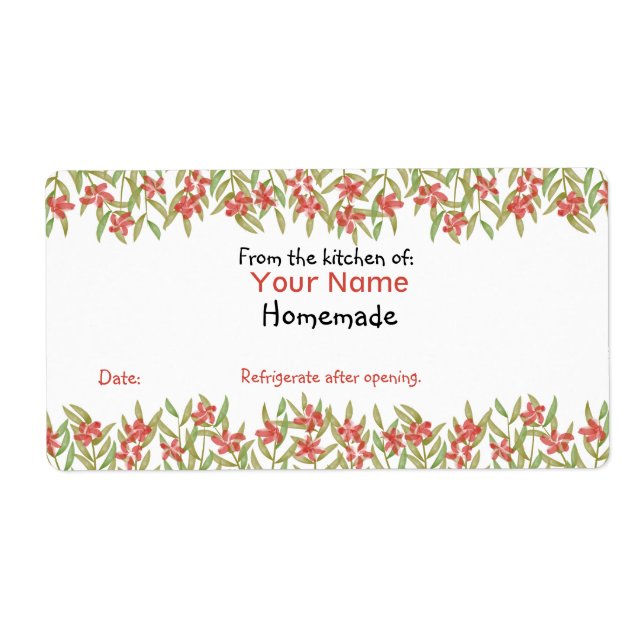 Anpassningsbar Baking Labels Red Watercolor Flower Fraktsedel (Framsidan)