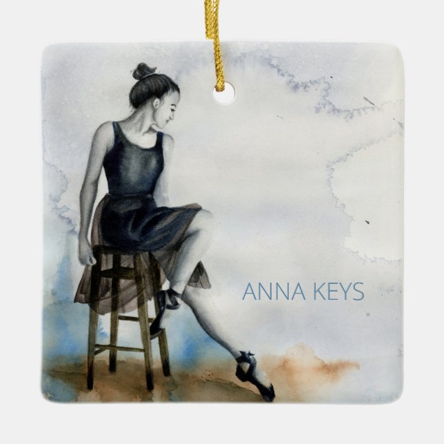 Anpassningsbar Ballet med vattenfärgsdansare för o Julgransprydnad Keramik (Framsida)