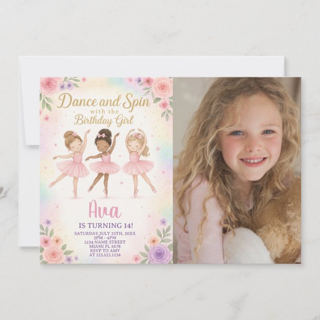 Anpassningsbar Ballet Princess Template med foto Inbjudningar (Framsida)
