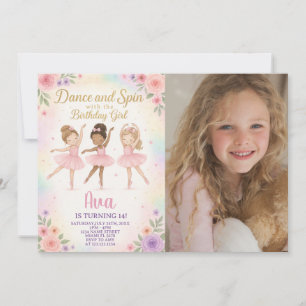 Anpassningsbar Ballet Princess Template med foto Inbjudningar