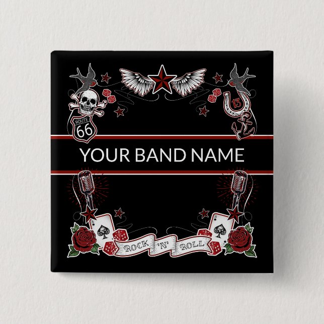 Anpassningsbar Band Merch Pin Rockabilly Sten Roll Knapp (Framsida)