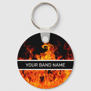 Anpassningsbar Band Merch Rock and roll Flames Mus Nyckelring