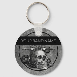 Anpassningsbar Band Merch Skull Sten Metall Musici Nyckelring
