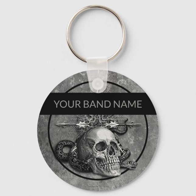 Anpassningsbar Band Merch Skull Sten Metall Musici Nyckelring (Framsida)