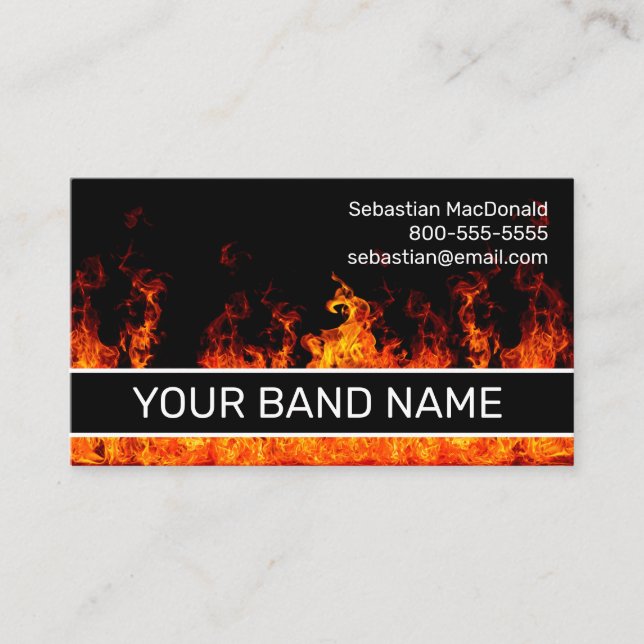 Anpassningsbar Band Namn Flames Sten & Roll Musici Visitkort (Framsida)