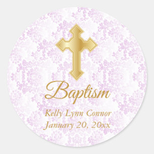 Anpassningsbar Baptism i Rosa, Vita Dammen och Gul Runt Klistermärke