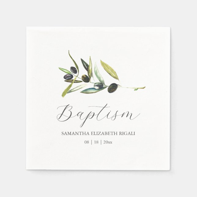 Anpassningsbar Baptism Napkins Simple Olive Gren Pappersservett (Framsidan)
