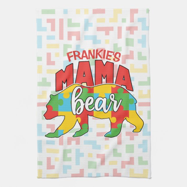 Anpassningsbar Barn Mamma Bear Autism Awareness Ma Kökshandduk (Vertikal)