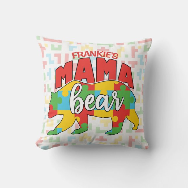Anpassningsbar Barn Mamma Bear Autism Awareness Ma Kudde (Framsida)
