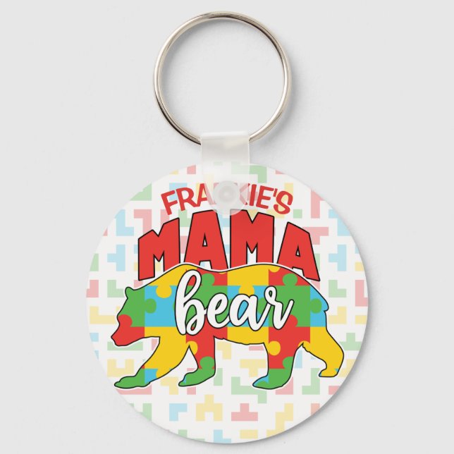 Anpassningsbar Barn Mamma Bear Autism Awareness Ma Nyckelring (Framsida)
