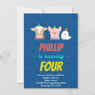 Anpassningsbar Barn med födelsedagskort Djur med T Inbjudningar