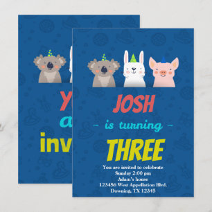 Anpassningsbar Barn med födelsedagskort Djur med T Inbjudningar