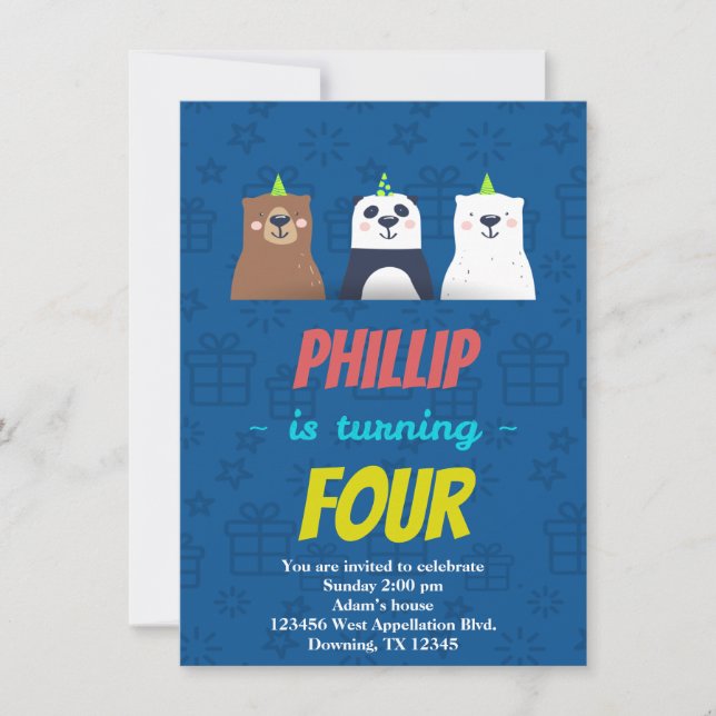 Anpassningsbar Barn med födelsedagskort Djur med T Inbjudningar (Framsida)