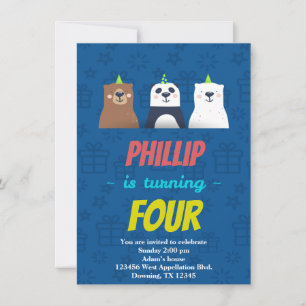 Anpassningsbar Barn med födelsedagskort Djur med T Inbjudningar