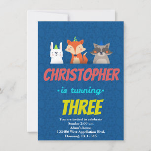 Anpassningsbar Barn med födelsedagskort Djur med T Inbjudningar