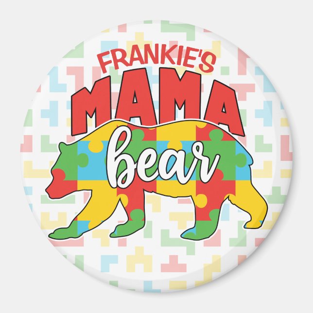 Anpassningsbar Barn NAMN Mamma Bear Autism Awarene Magnet (Framsidan)