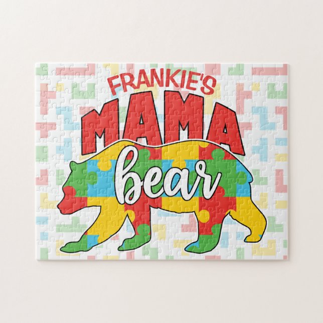 Anpassningsbar Barn NAMN Mamma Bear Autism Awarene Pussel (Horisontell)