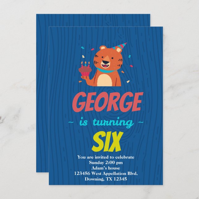 Anpassningsbar Barns inbjudan till Tecknad av tige (Fram/baksida)