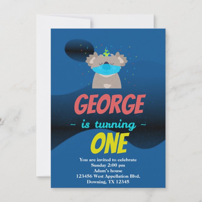 Anpassningsbar Barns inbjudan till Tecknaden Koala (Framsida)