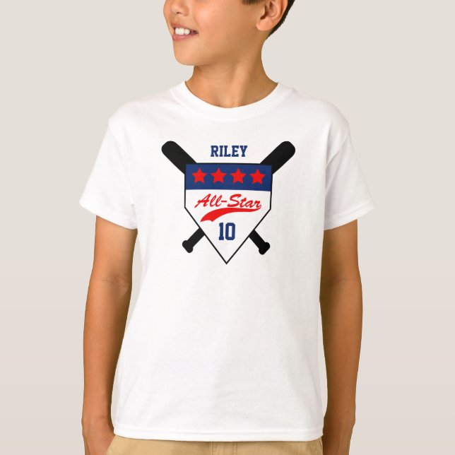 Anpassningsbar Baseball Birthday med alla stjärnor T Shirt (Framsida)