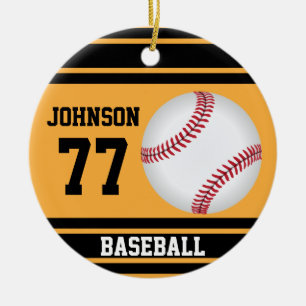 Anpassningsbar Baseball Guld och Svart Julgransprydnad Keramik