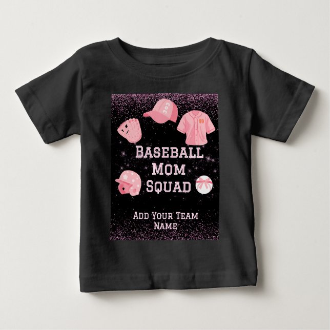 Anpassningsbar Baseball Mamma Squad med Team Namn  T Shirt (Framsida)