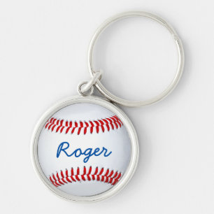 Anpassningsbar Baseball-Nyckelring med Namn-mall Rund Silverfärgad Nyckelring