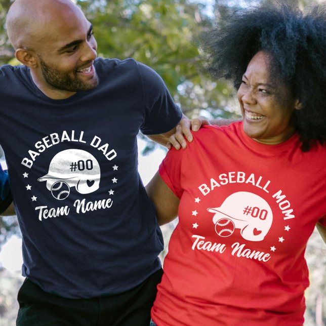 Anpassningsbar Baseball Pappa Mamma med Namn och n T Shirt (Custom Baseball Dad Mom with Name and Number T-Shirt)