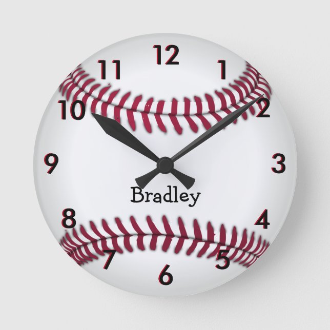 Anpassningsbar Baseball Sports Round Clock Rund Klocka (Framsida)