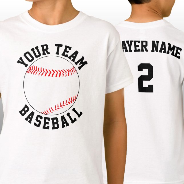 Anpassningsbar Baseball Team Namn, Player- och Jer T Shirt (Custom baseball team shirts with personalized team name, player name and player jersey number.)