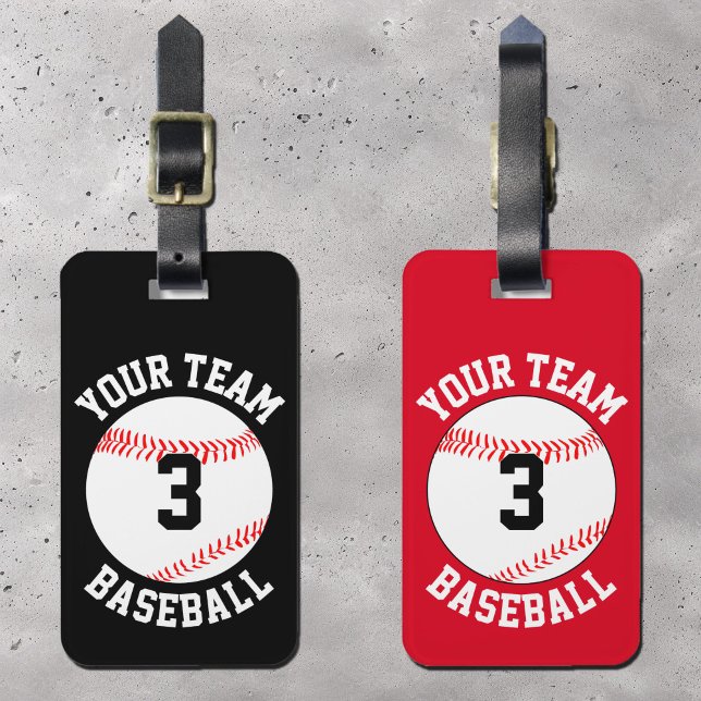 Anpassningsbar Baseball Team Namn, spelarnummer oc Bagagebricka (Custom baseball bag tags with personalized team name and player jersey numbers.)