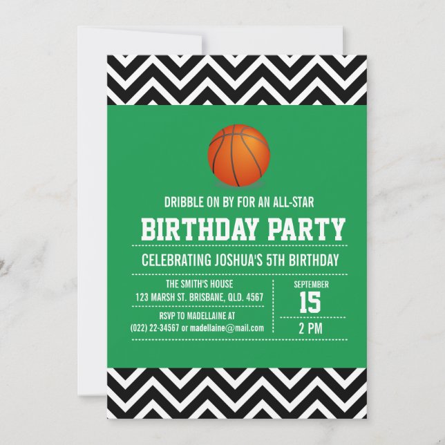 Anpassningsbar basketbal Födelsedagsfest inbjudan  (Framsida)
