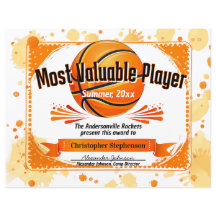Anpassningsbar Basketball Award MVP Personlig Team