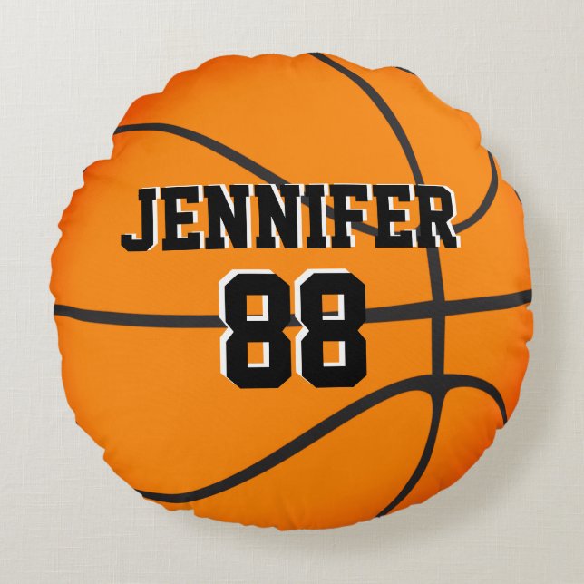 Anpassningsbar Basketball Orange Black Namn Jersey Rund Kudde (Framsidan)