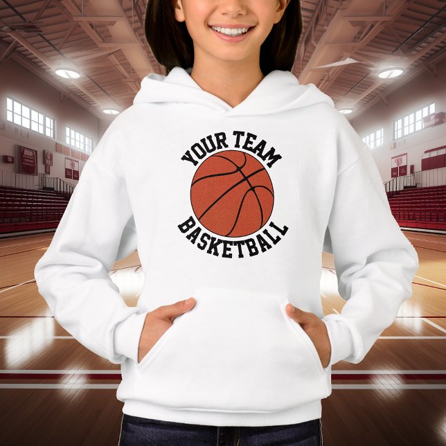 Anpassningsbar Basketball Team Namn, Player Namn o T Shirt (Girls custom basketball hoodie with personalized team name, player name and jersey number.)