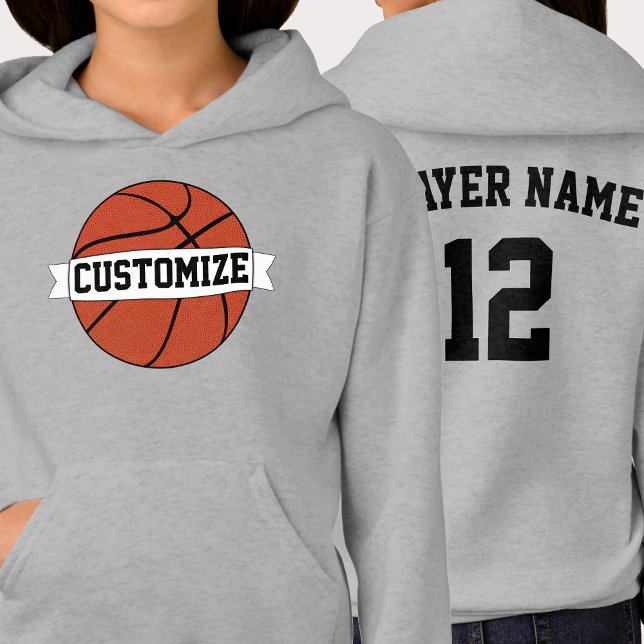 Anpassningsbar Basketball Team Namn, Player Namn o T Shirt (Custom basketball team hoodie with personalized team name, player name and jersey number.)